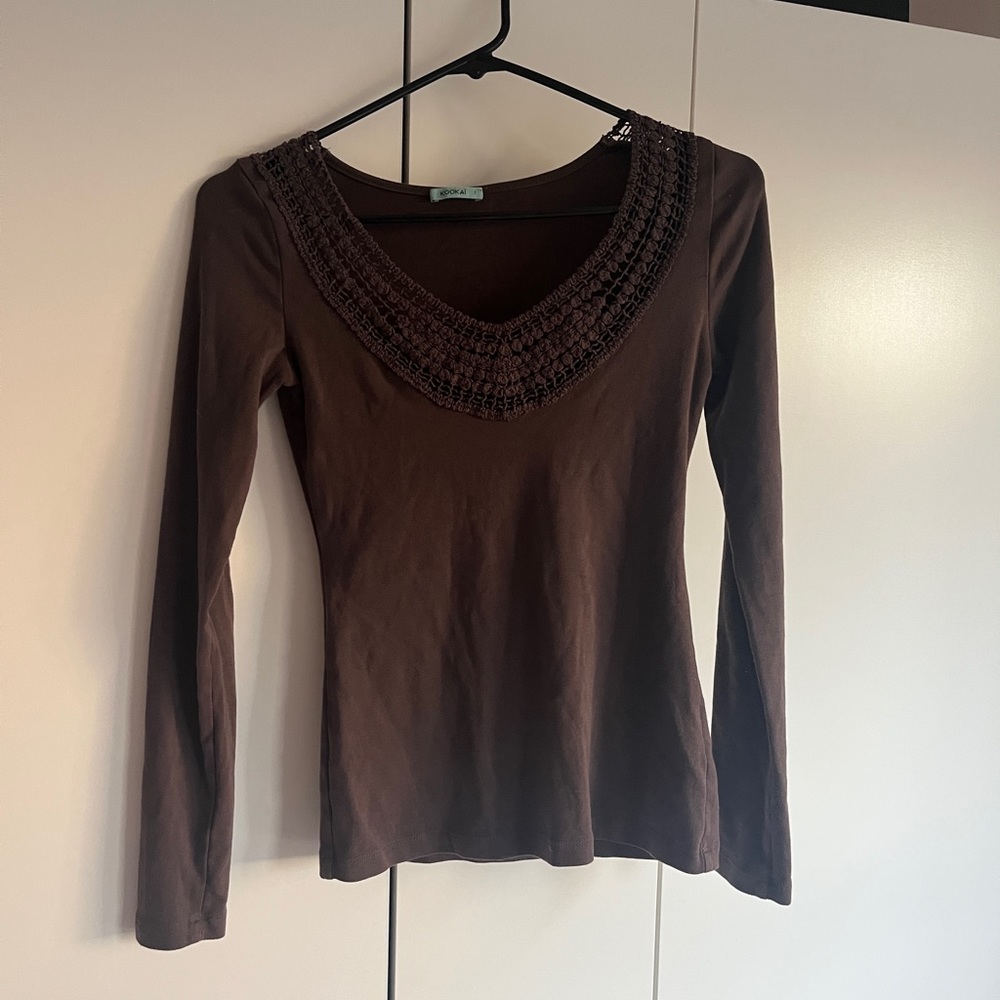Brown Kookai long sleeve shirt with detailing along neckline